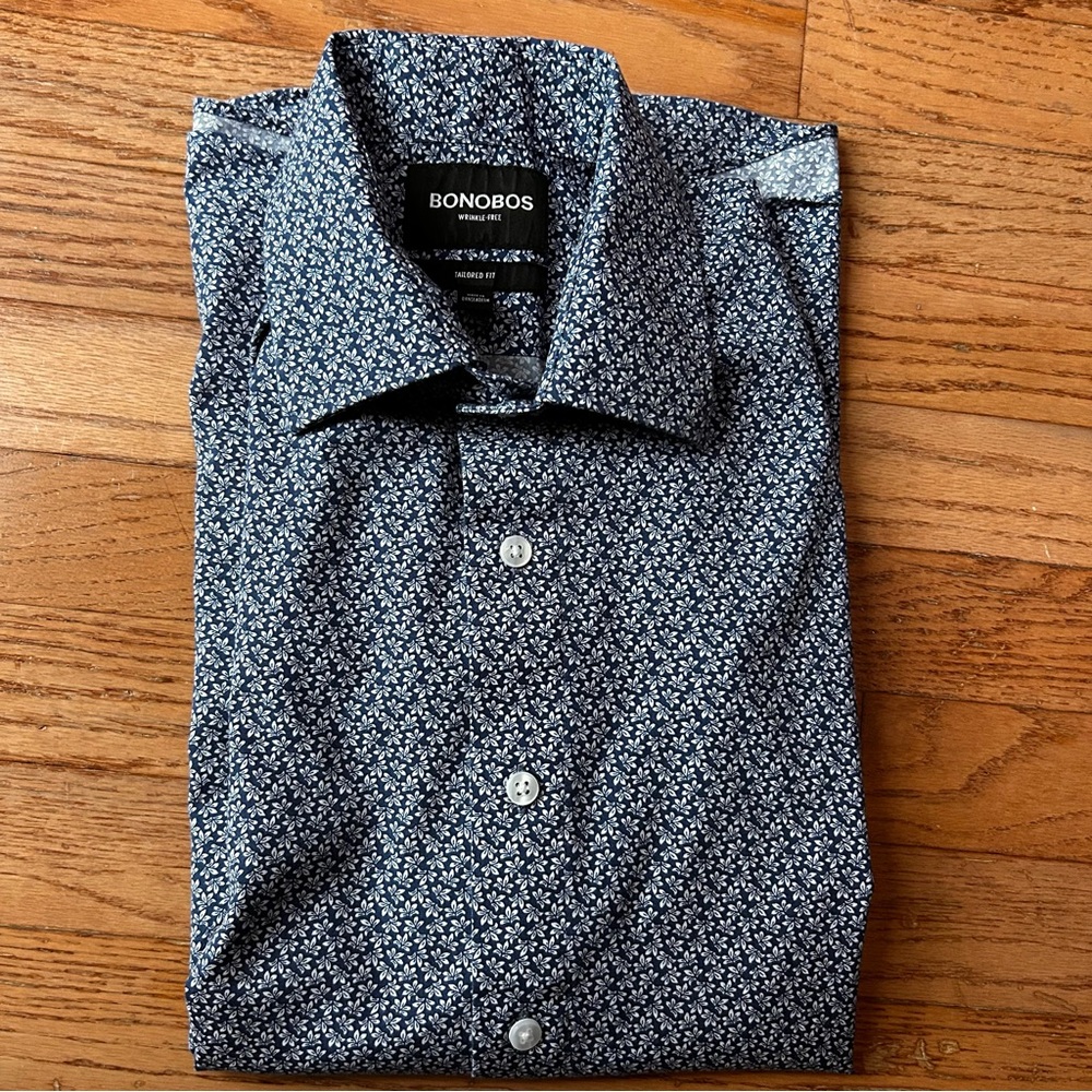 Bonobos Tailored Fit Blue &White Floral size Medium Long Sleeve Shirt